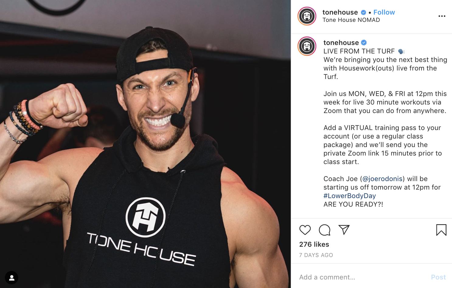 Tone House’s House Work live class announcement.