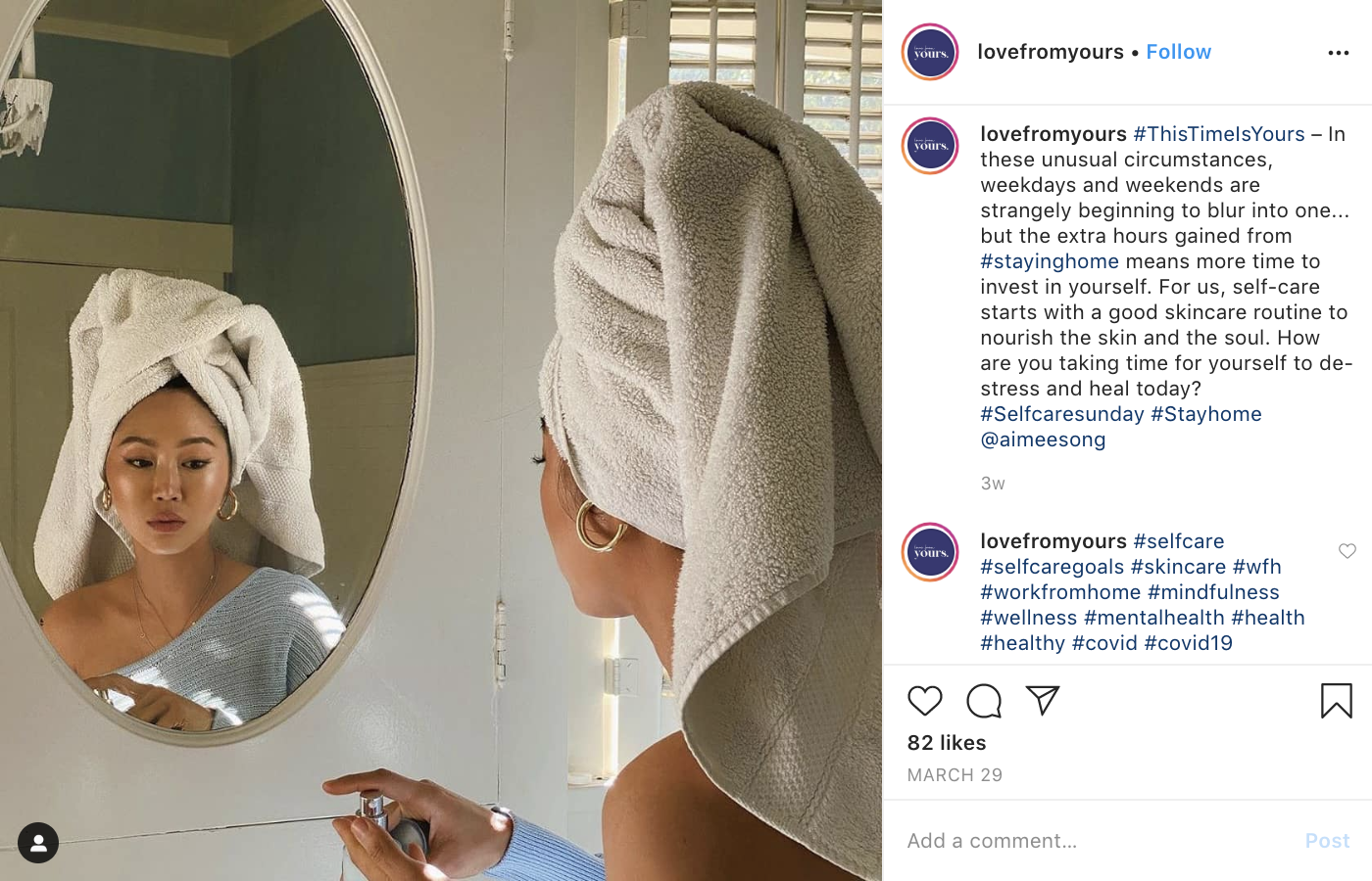 Love from Yours explaining self-care starts with a good skincare routine.
