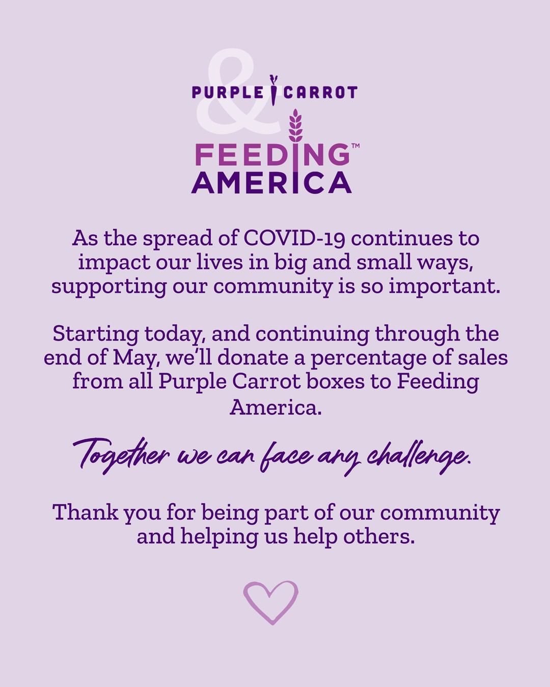 Purple Carrot’s Feeding America contributions.