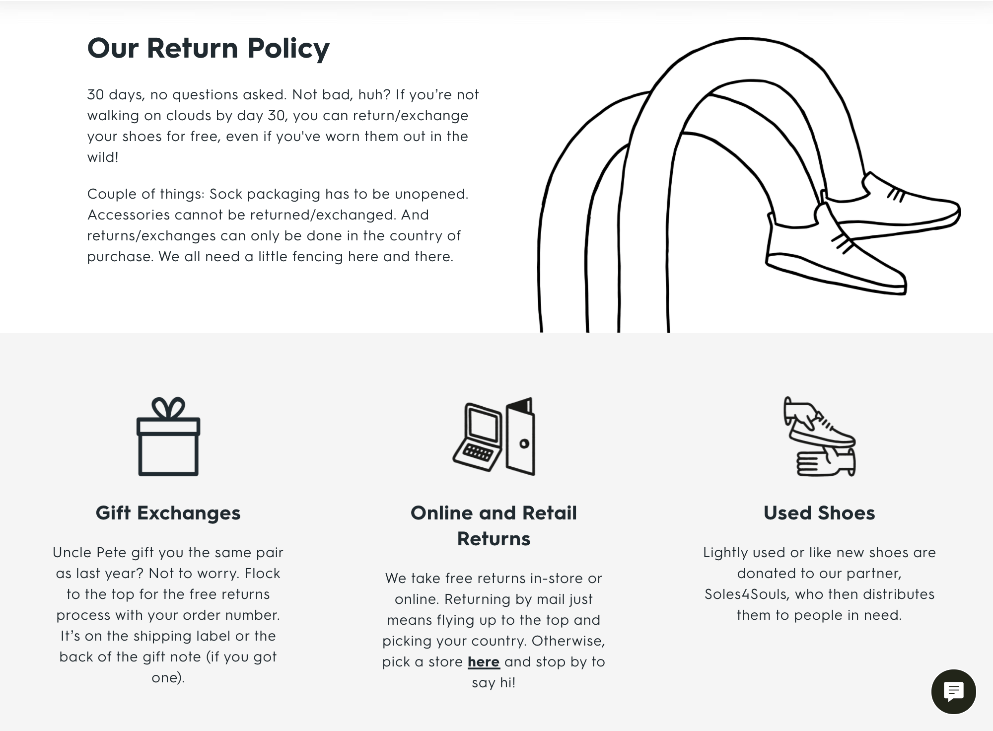 AllBird’s returns and exchanges page.