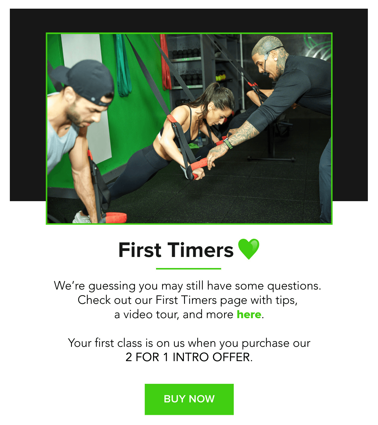 Fhitting Room welcomes new subscribers with a link to its First Timers page to ensure that they’re well-educated before their first visit to the fitness studio.