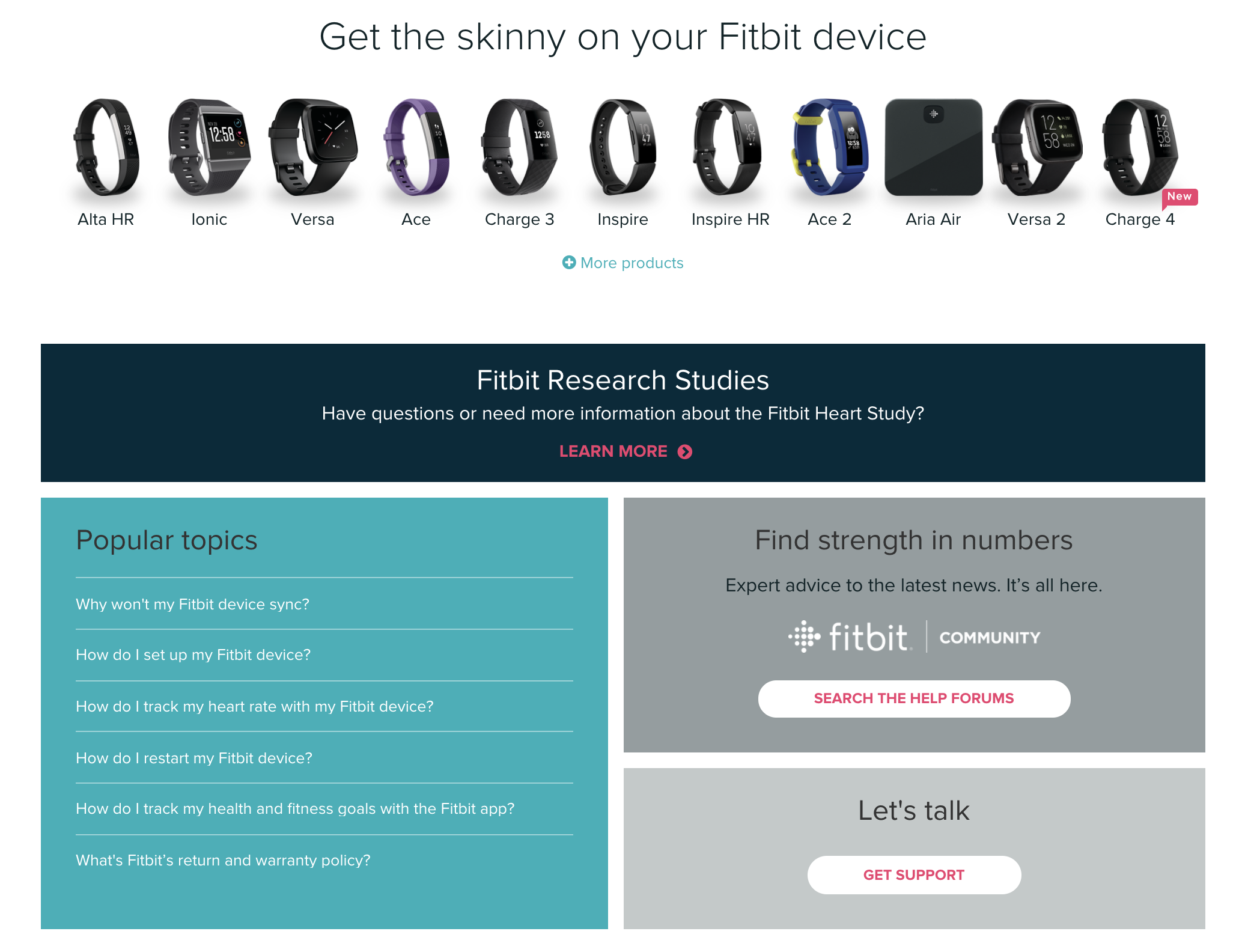 Fitbit’s help homepage.