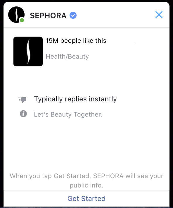Sephora’s Facebook Messenger bot ready to connect customers to support.