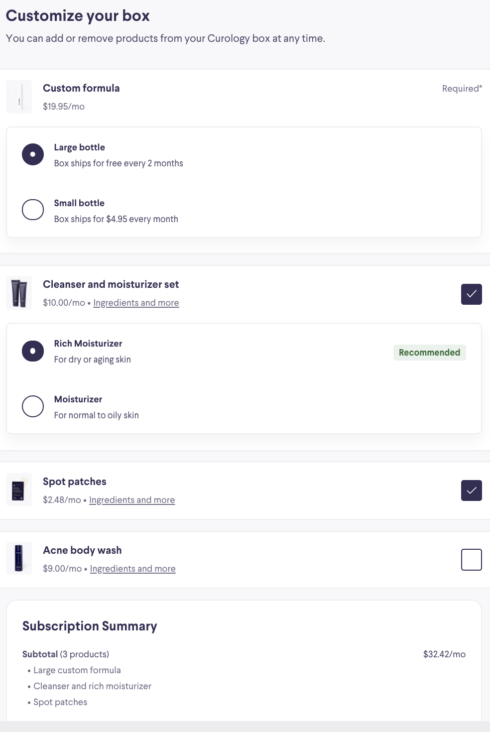 Curology’s subscription management platform.