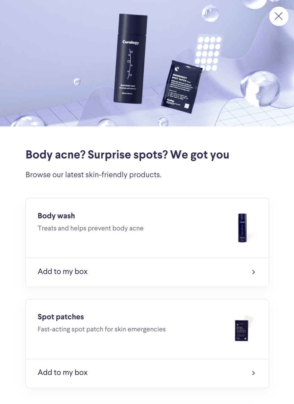 Curology’s new acne body wash and spot patches.