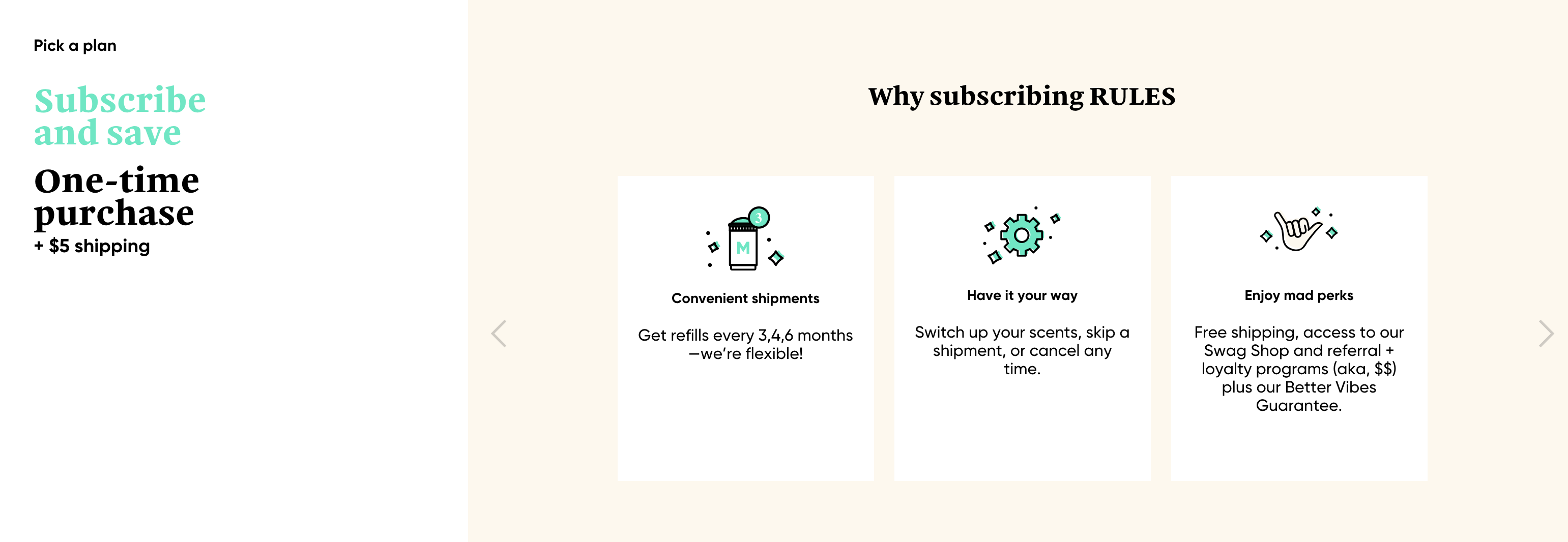 Step 3 in Myro’s sign up flow is the choice to subscribe or make a one-time purchase.