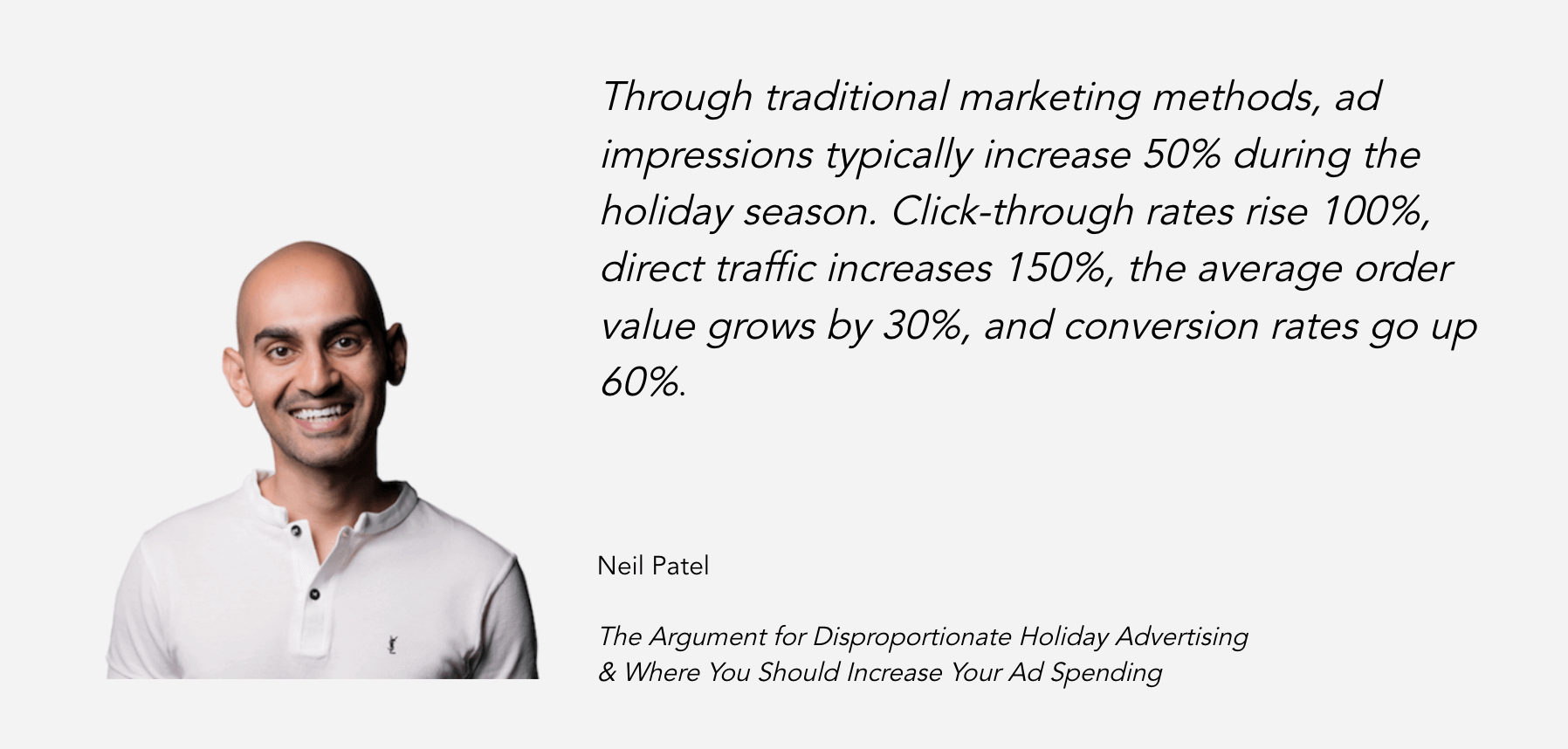 Ad costs rise, but so does ad performance, during the holiday season. Neil Patel explains more in his post “The Argument for Disproportionate Holiday Advertising & Where You Should Increase Your Ad Spending”