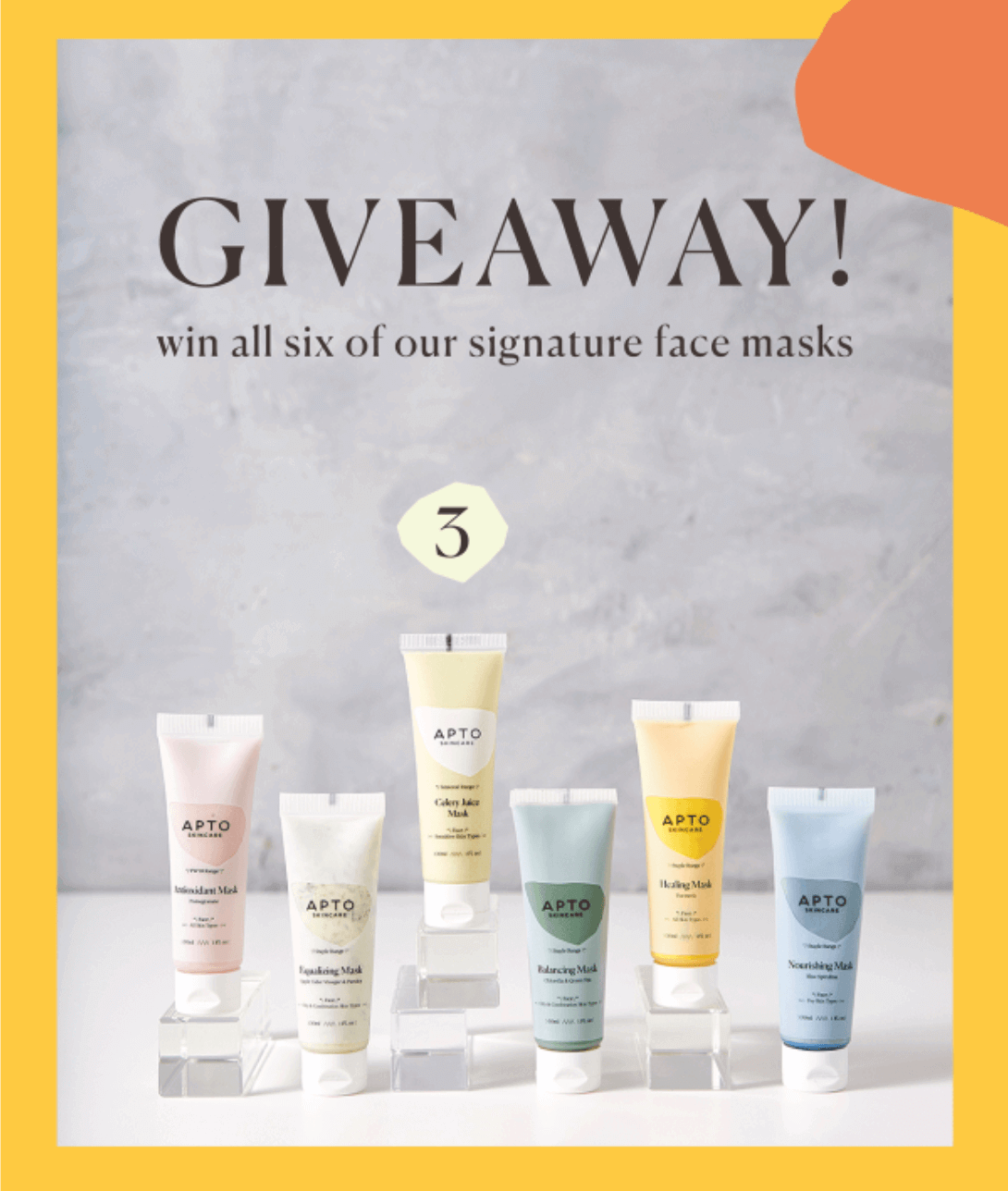 Apto Skincare ran a giveaway. This is an effective way to grow a list, and encourage product use and trial. Remarketing to this group will be easier, cheaper and more effective.