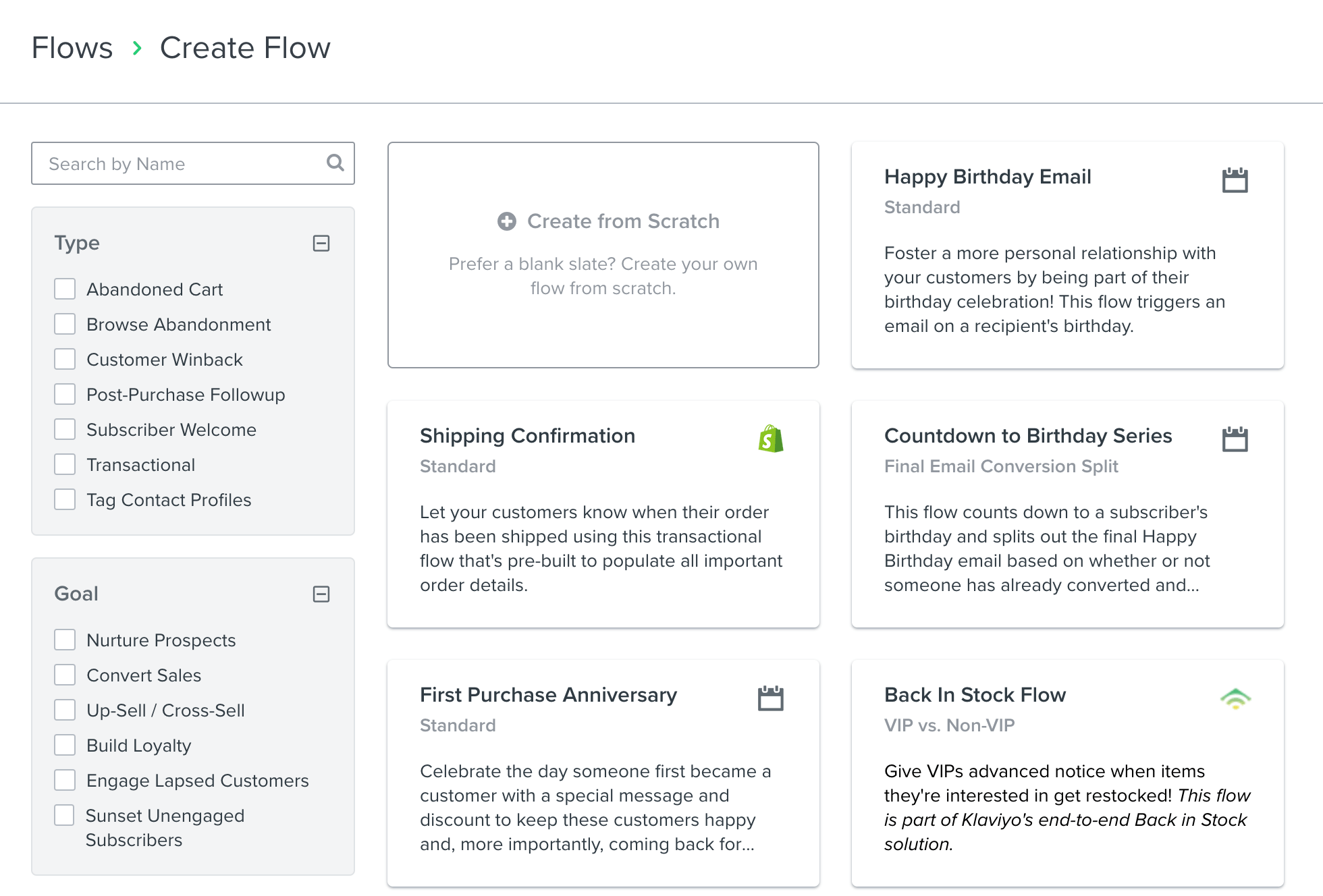 Some of Klaviyo’s flow templates.